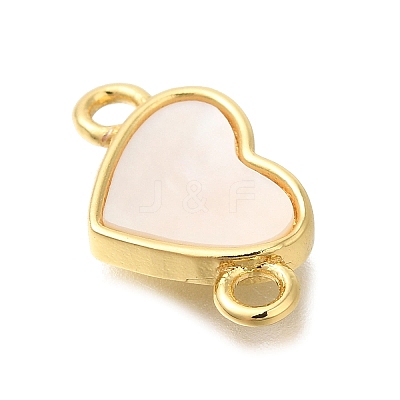 Brass Pave Shell Heart Connector Charms KK-R002-28G-1