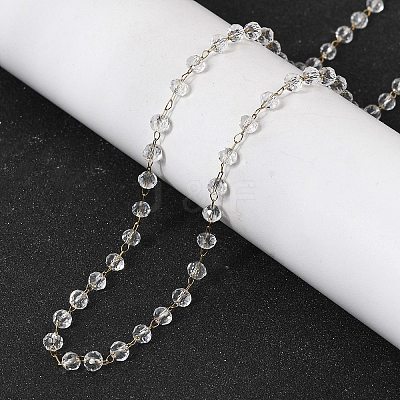 304 Stainless Steel with Glass Faceted Rondelle Bead Handmade Link Chain Birth Stone Necklaces for Women NJEW-G195-01G-12-1