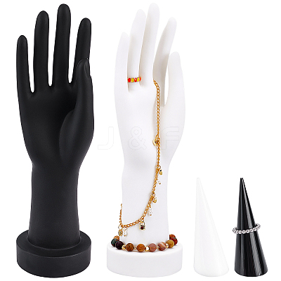 4Pcs 2 Style PVC Hand Model and Cone Shaped Acrylic Ring Displays ODIS-PH0001-31-1
