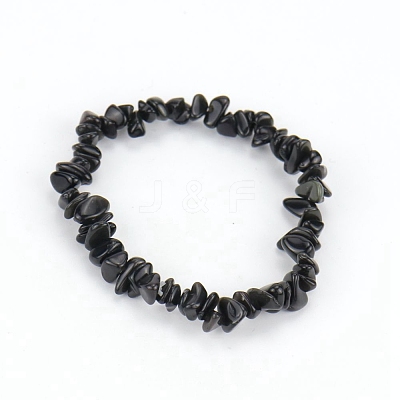 Natural Obsidian Chips Beaded Stretch Bracelet for Women PW-WG72437-14-1