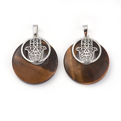Natural Tiger Eye Pendants KK-F751-K-A14-1
