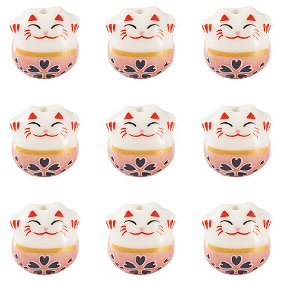 9Pcs Handmade Printed Porcelain Beads PORC-TADJ0001-01D-1