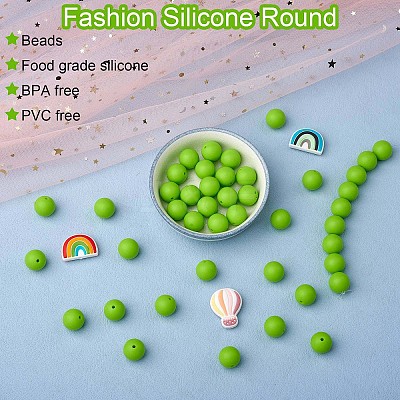 100Pcs Silicone Beads Round Rubber Bead 15MM Loose Spacer Beads for DIY Supplies Jewelry Keychain Making JX442A-1