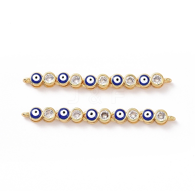 Flat Round with Evil Eye Pattern Brass Micro Pave Clear Cubic Zirconia Enamel Connector Charms KK-G435-44G-1