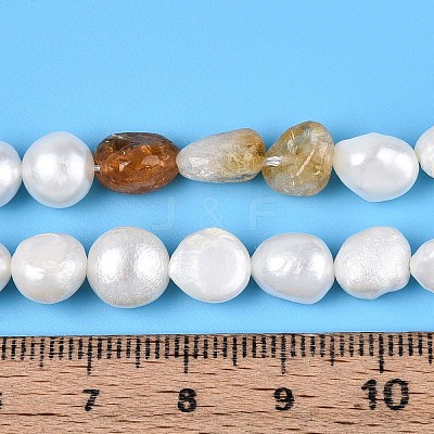 Heated Natural Citrine Nuggets & Natural Cultured Freshwater Pearl Beads Strands PEAR-N023-01A-15-1