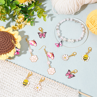 Alloy Enamel Bee & Flower & Butterfly Charm Locking Stitch Markers HJEW-PH01786-1