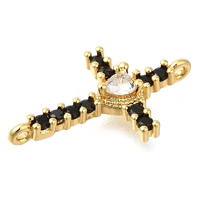 Brass Pave Black & Clear Cubic Zirconia Connector Charms KK-M101-02A-G01-1