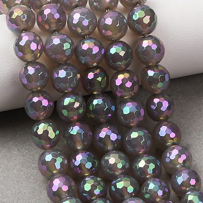 Electroplated Natural Agate Beads Strands G-B191-A07-8mm-03-1