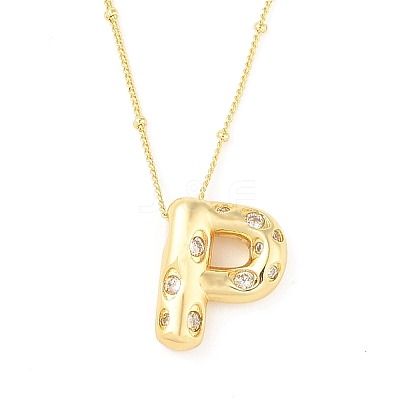 Brass Micro Pave Clear Cubic Zirconia Pendant Necklaces NJEW-Z038-01G-P-1
