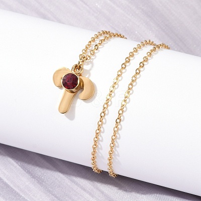 304 Stainless Steel Glass Drill Birth Stone Constellation Pendant Necklaces LS-STAS-D305-08G-A-1