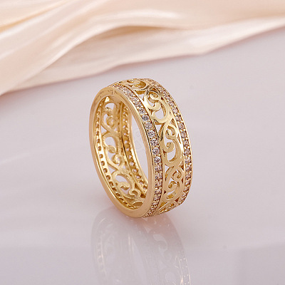 Hollow Out Flower Brass Micro Pave Clear Cubic Zirconia Finger Rings FS-WGD1340-08-1