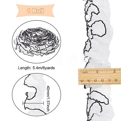 Polyester Pleated Lace Trim SRIB-FG0001-08-1