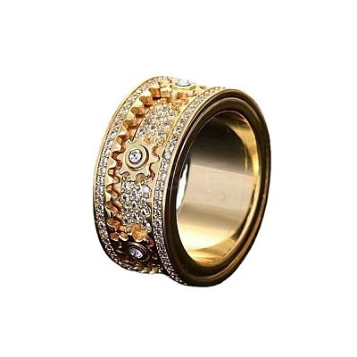Gear Brass Micro Pave Clear Cubic Zirconia Rotatable Finger Rings FS-WGBD3BF-11-1