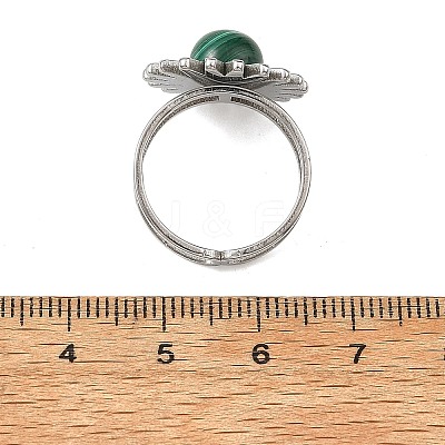 Natural Malachite & Stainless Steel Cuff Open Rings RJEW-JR01091-02-1