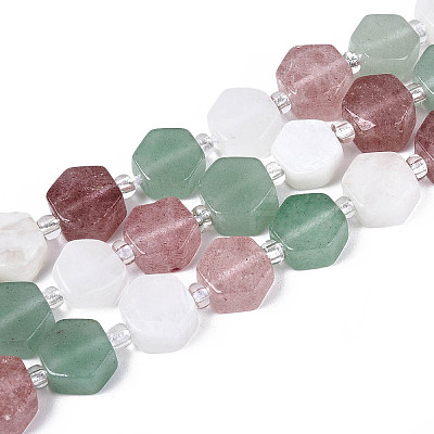 Natural Strawberry Quartz & Rainbow Moonstone & Green Aventurine Beads Strands G-T144-17A-02-1