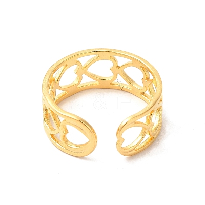 Ion Plating(IP) 304 Stainless Steel Hollow Out Heart Open Cuff Ring for Women RJEW-E063-19G-1