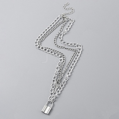 Alloy Curb Chains Double Layer Necklace NJEW-WH0022-09E-1