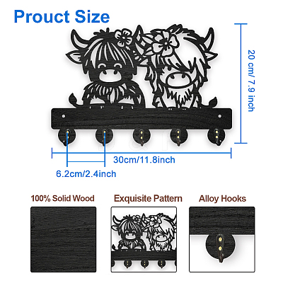 Wood & Iron Wall Mounted Hangers HJEW-WH0055-217-1