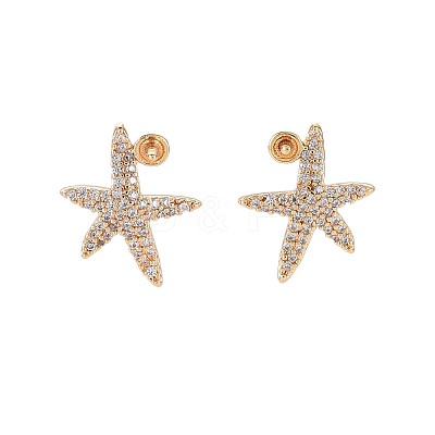 Brass Micro Pave Clear Cubic Zirconia Stud Earring Findings KK-S364-135-1