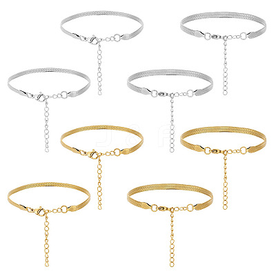 Ion Plating(IP) 8Pcs 4 Style 304 Stainless Steel Herringbone Chains Bracelets Set for Men Women BJEW-UN0001-34-1