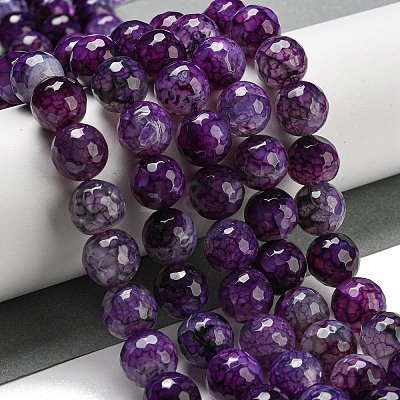Faceted Natural Dragon Veins Agate Beads Strands G-F447-12mm-P09-1