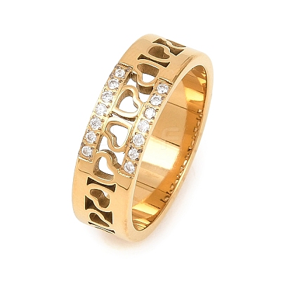 304 Stainless Steel Micro Pave Cubic Zirconia Finger Rings for Women RJEW-K315-02G-1
