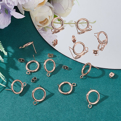 20Pcs 304 Stainless Steel Ring Stud Earring Findings STAS-BBC0001-76RG-1