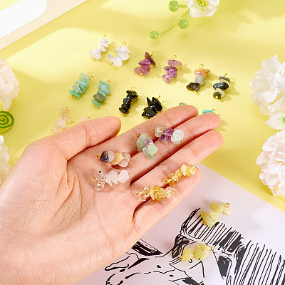 24Pcs 12 Styles Mixed Gemstone Chip Pendants PALLOY-TAC0166-1