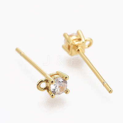 Brass Micro Pave Clear Cubic Zirconia Stud Earring Findings ZIRC-L098-043G-1
