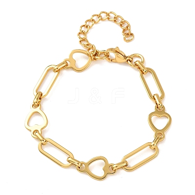 304 Stainless Steel Heart & Paperclip Link Bracelets for Women BJEW-F536-21G-1
