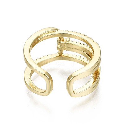 Brass Micro Pave Clear Cubic Zirconia Cuff Rings RJEW-S044-101-NF-1