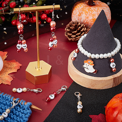 Autumn Theme Acrylic Beaded Locking Stitch Markers HJEW-PH01753-1