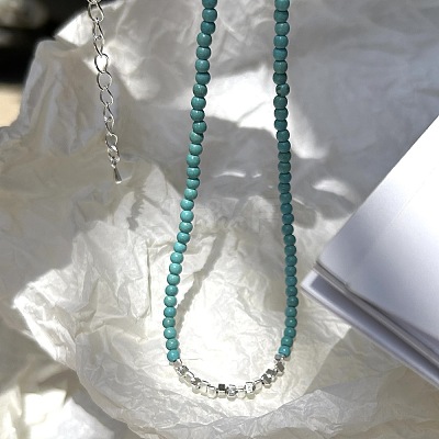 Synthetic Turquoise & Non-Magnetic Synthetic Hematite Beads Necklaces for Women QK0251-1-1