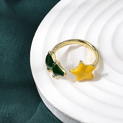 Christmas Brass Enamel Cuff Rings for Women RJEW-L336-04G-02-1