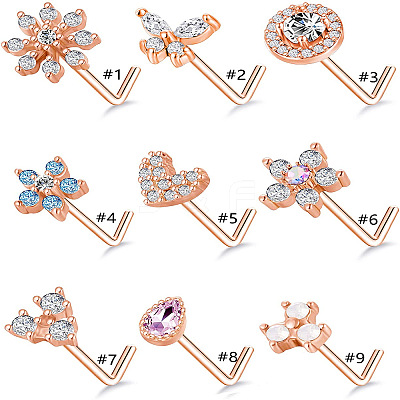 316L Surgical Stainless Steel White Cubic Zirconia L-Shaped Nose Rings WG135CD-09-1