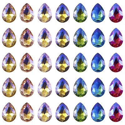 70Pcs 7 Colors Pointed Back Glass Rhinestone Cabochons RGLA-TA0001-06-1