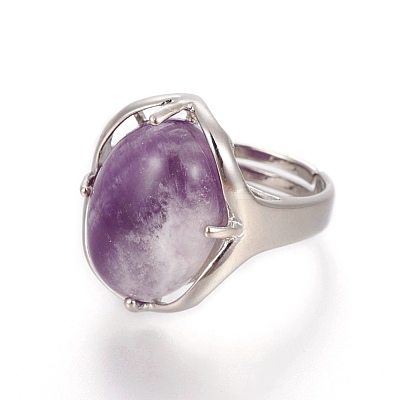 Adjustable Natural & Synthetic Mixed Stone Rings RJEW-O033-G-1-1