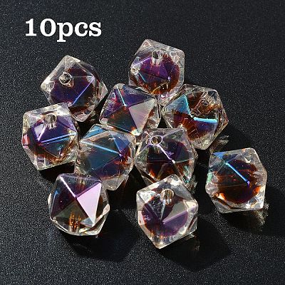 10Pcs Two Tone UV Plating Rainbow Iridescent Acrylic Beads TACR-YW0002-33F-1