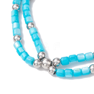 3Pcs 3 Colors Natural Freshwater Shell Beads Double Layered Stretch Bracelets for Women BJEW-JB12124-1