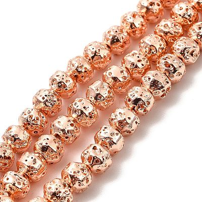 Electroplated Natural Lava Rock Beads Strands G-G984-08RG-1