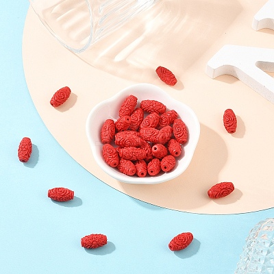 30Pcs Carved Cinnabar Beads CARL-YW0001-01-1
