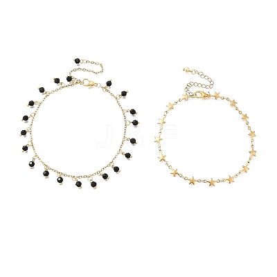 2Pcs 304 Stainless Steel Anklets Sets AJEW-AN00721-1