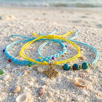 Summer Beach Style Adjustable Synthetic Green Turquoise Imperial Stone Beaded Bracelet Set UQ9789-2-1