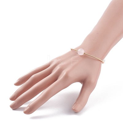 Natural Rose Quartz Round Beaded Bangle BJEW-JB07840-01-1