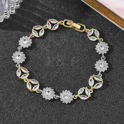 Brass Micro Pave Clear Cubic Zirconia Link Chain Bracelets for Women BJEW-C156-06B-GP-1