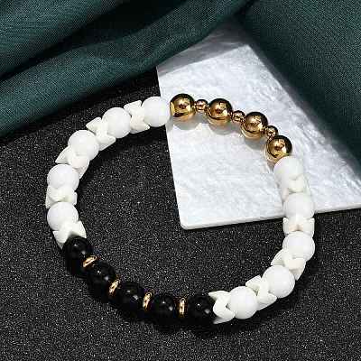 Ion Plating(IP) 304 Stainless Steel & Round Glass Beaded Stretch Bracelets for Women Men BJEW-M046-04G-1