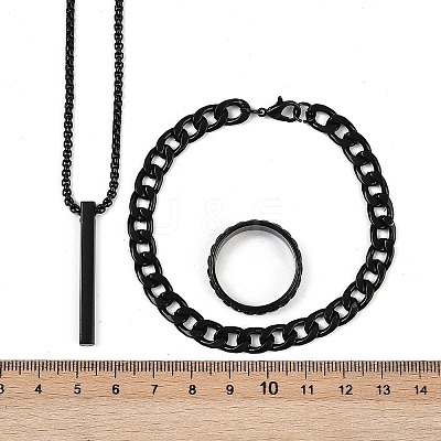 Alloy Cuboid Pendant Necklaces & Curb Chain Bracelets & Rings Sets FS-WG20982-01-1