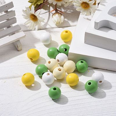 160Pcs 4 Colors Farmhouse Country and Rustic Style Painted Natural Wood Beads WOOD-LS0001-01I-1
