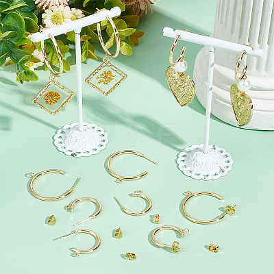 20Pcs 2 Style Brass Ring Stud Earring Findings KK-BBC0012-81-1