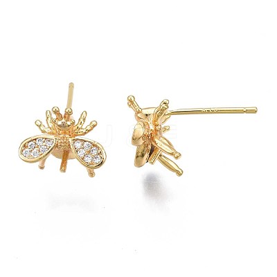 Brass Micro Pave Cubic Zirconia Stud Earring Findings KK-N233-044-01-1